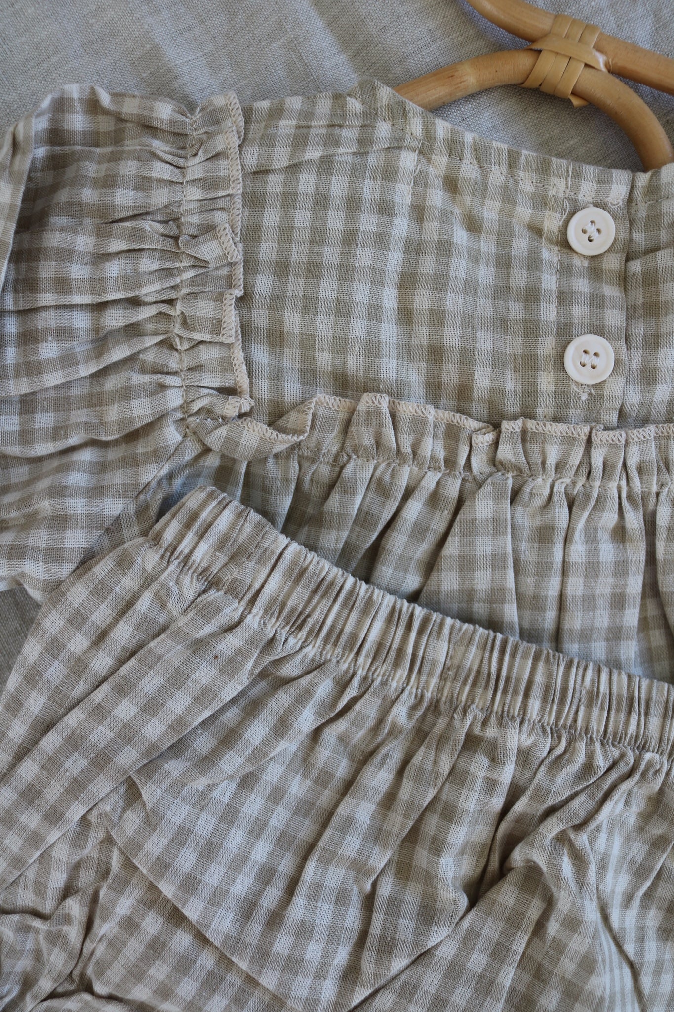 Cotton Gingham Set in Olive