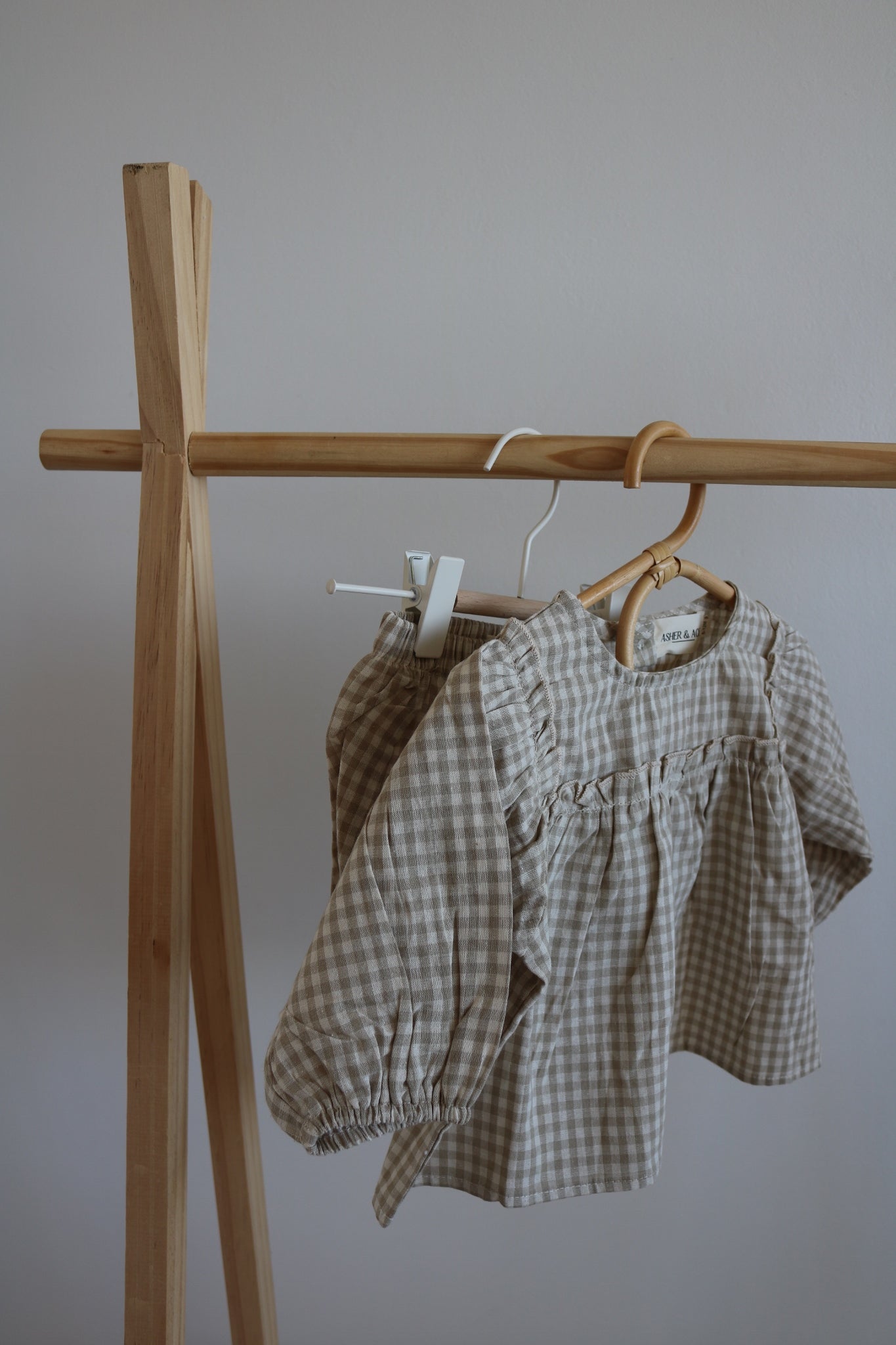 Cotton Gingham Set in Olive