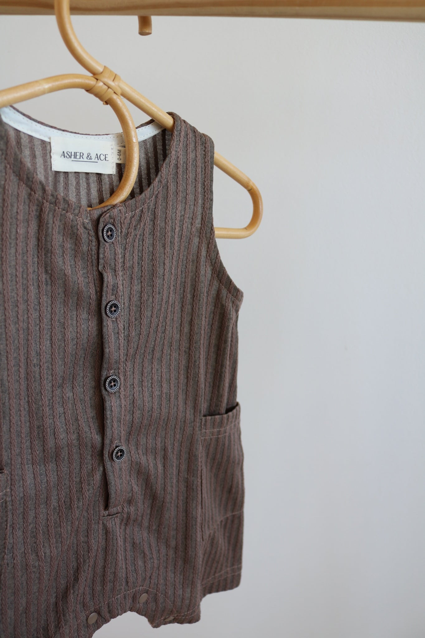 Rope Stripe Romper in Mocha