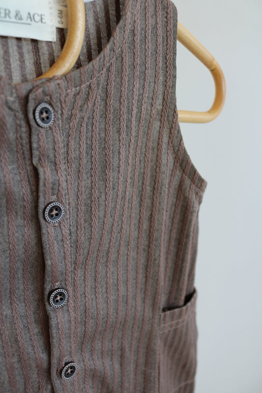 Rope Stripe Romper in Mocha