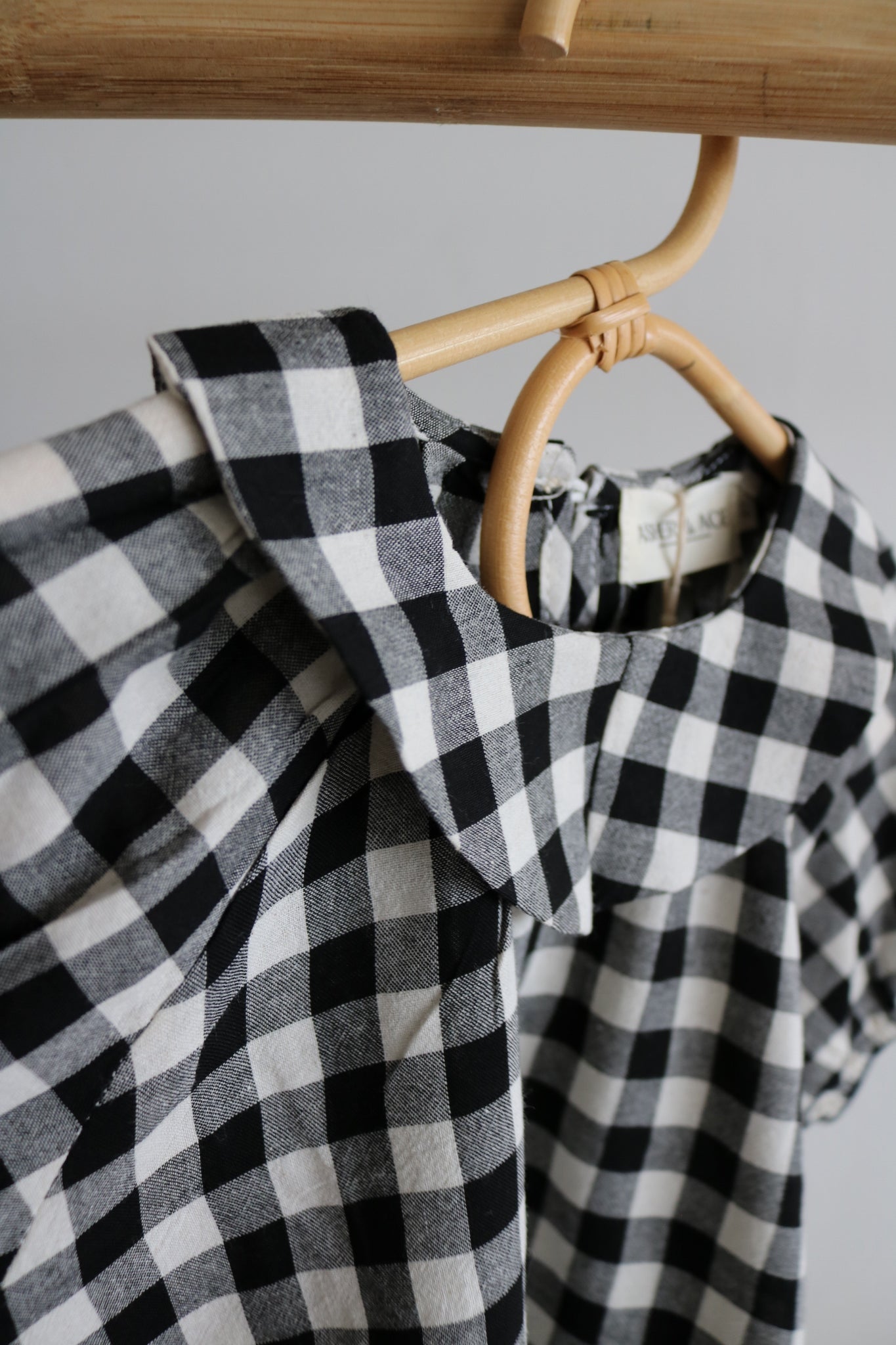 Cotton Gingham Dress in Black and White