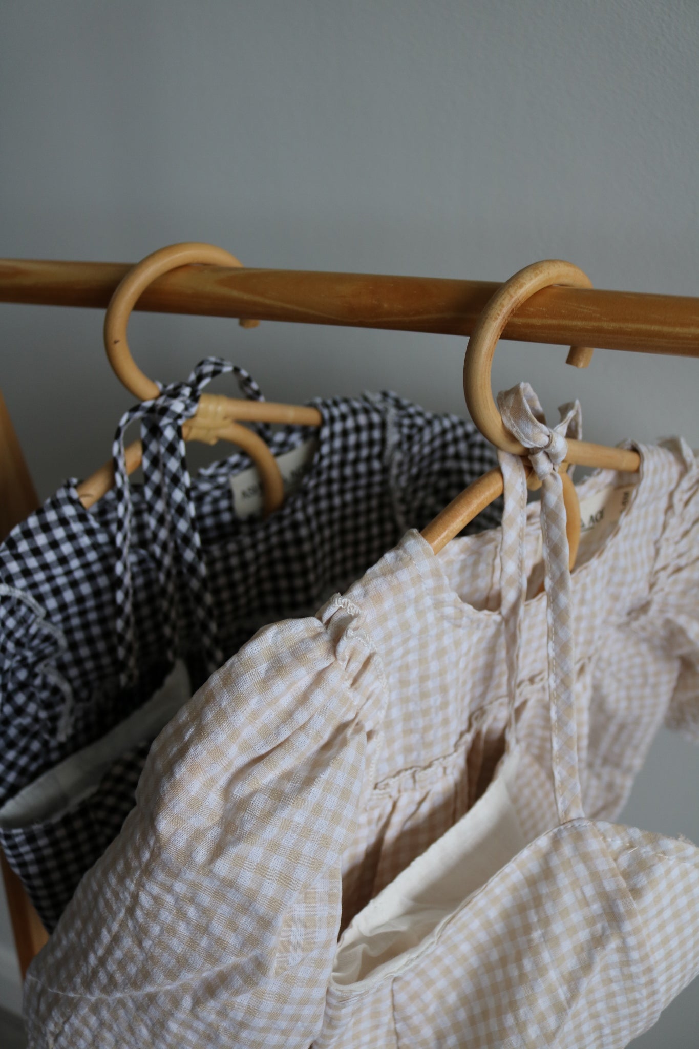 Gingham Romper and Bonnet Set in Beige