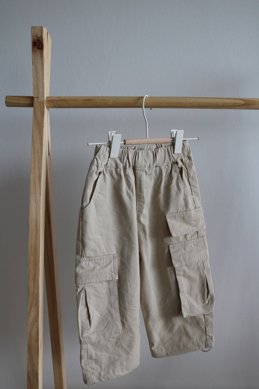 Kids Cargo Trousers in Beige