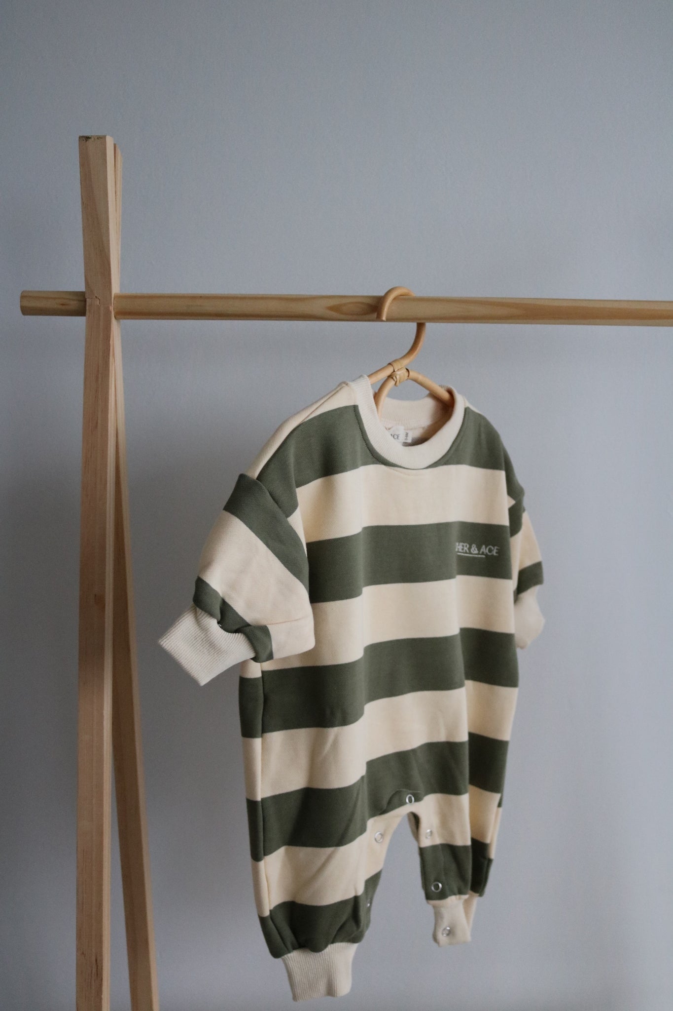 Khaki Green Striped Cotton Romper