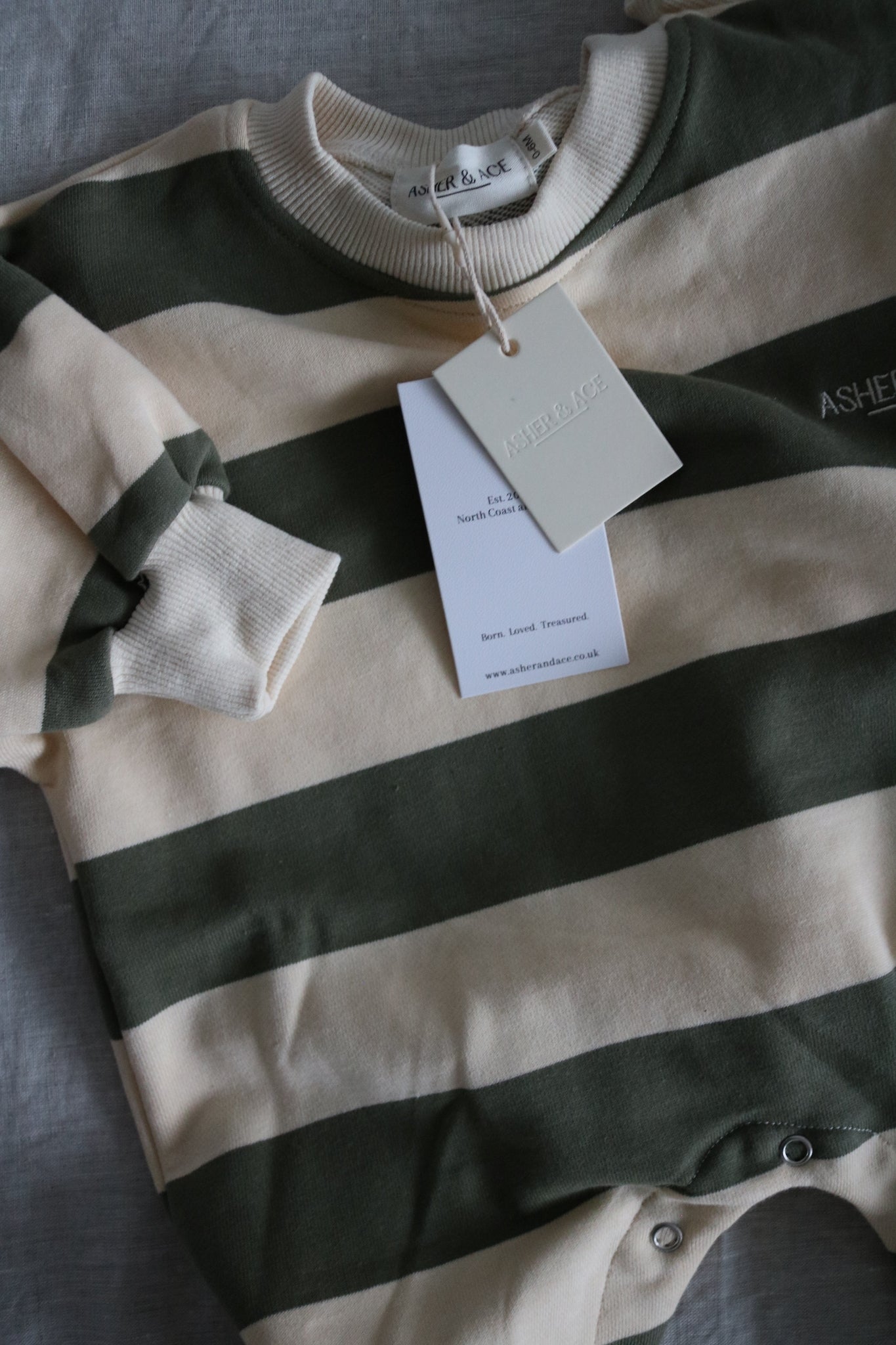 Khaki Green Striped Cotton Romper