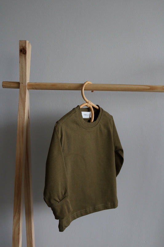 Kids Cuffed Long Sleeve Top in Olive