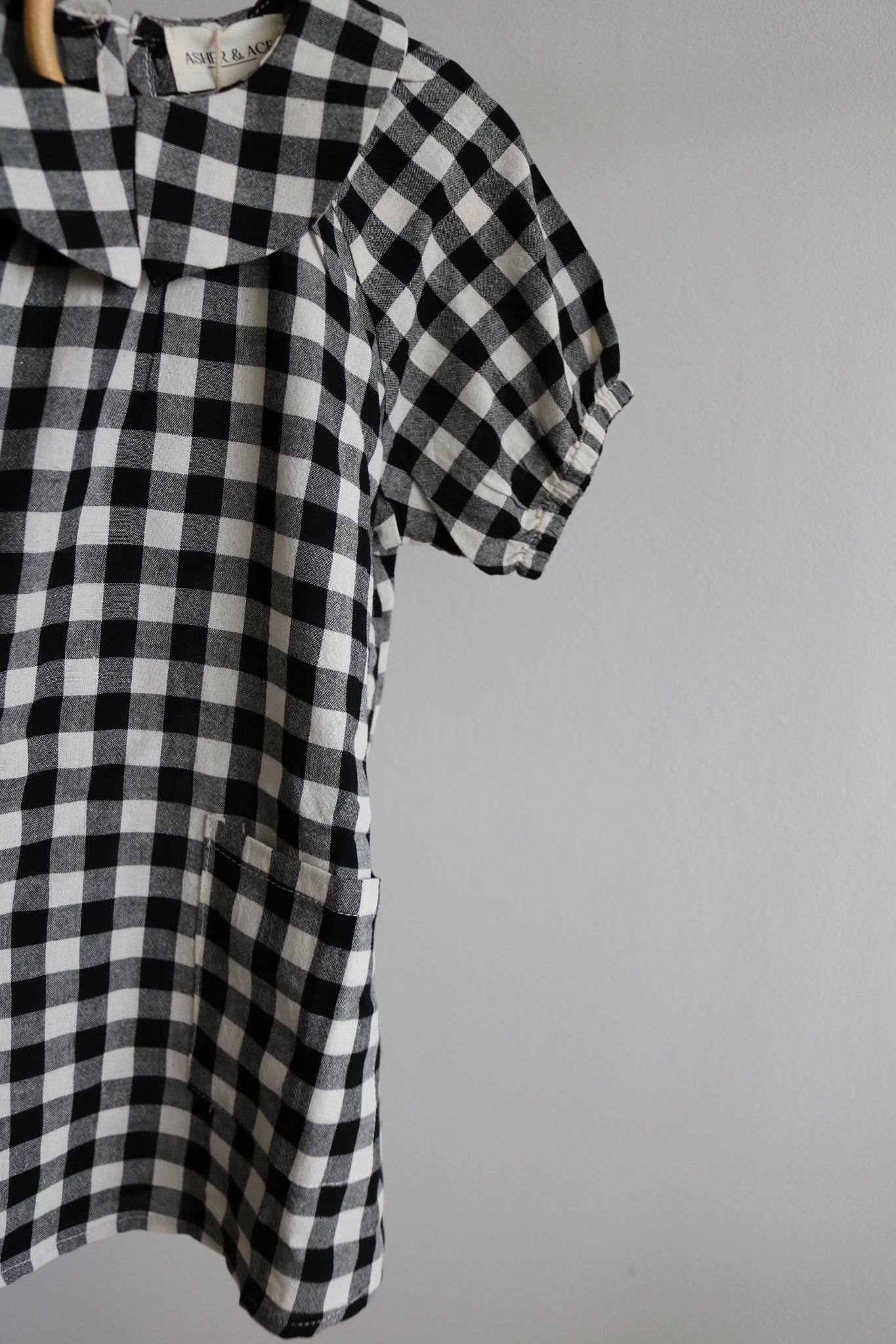 Cotton Gingham Dress in Black and White
