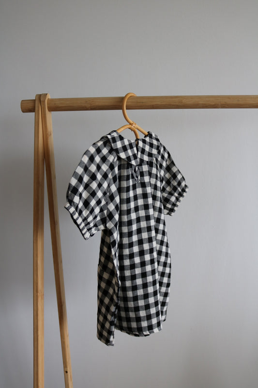 Cotton Gingham Dress in Black and White