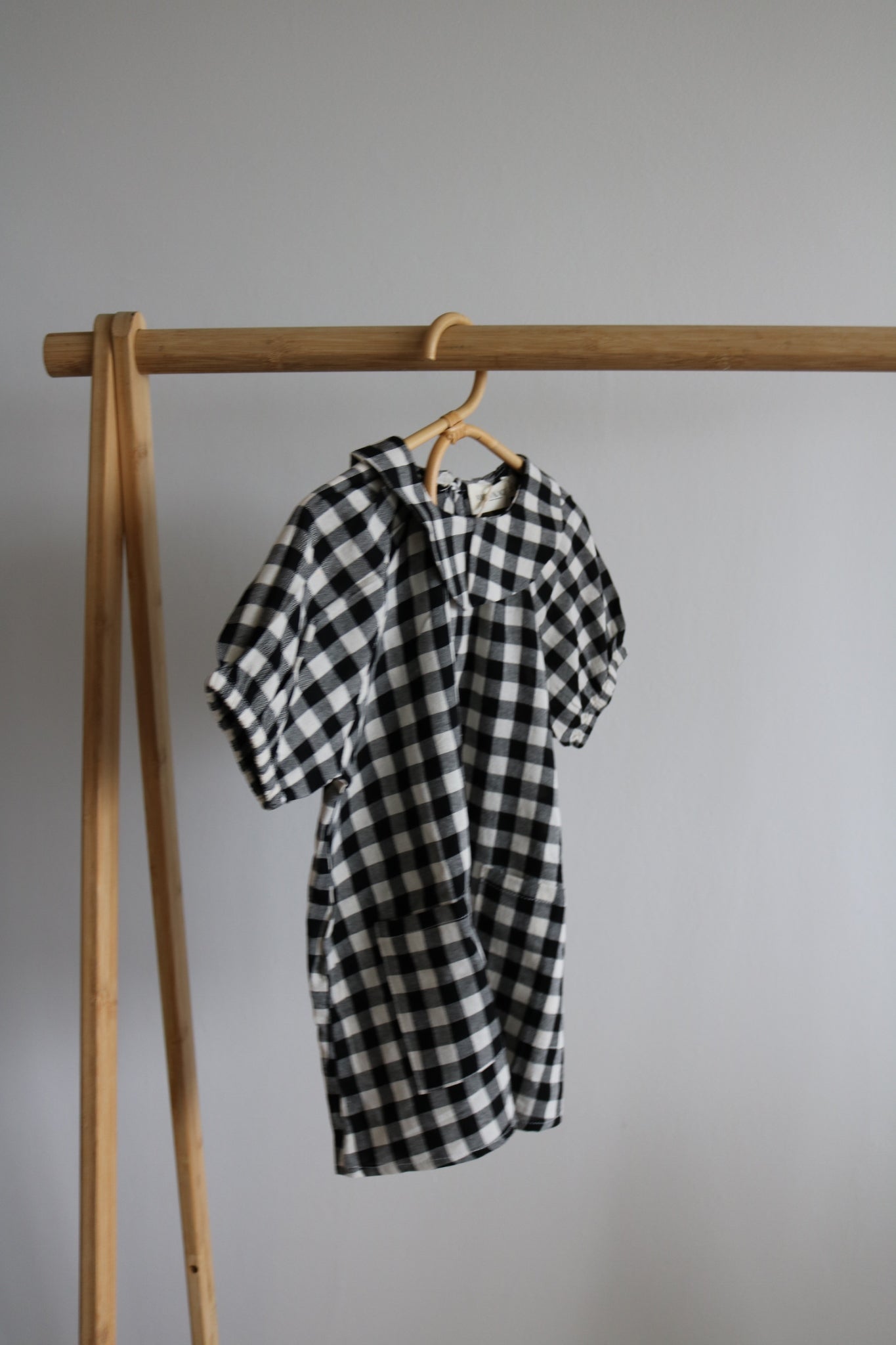 Cotton Gingham Dress in Black and White