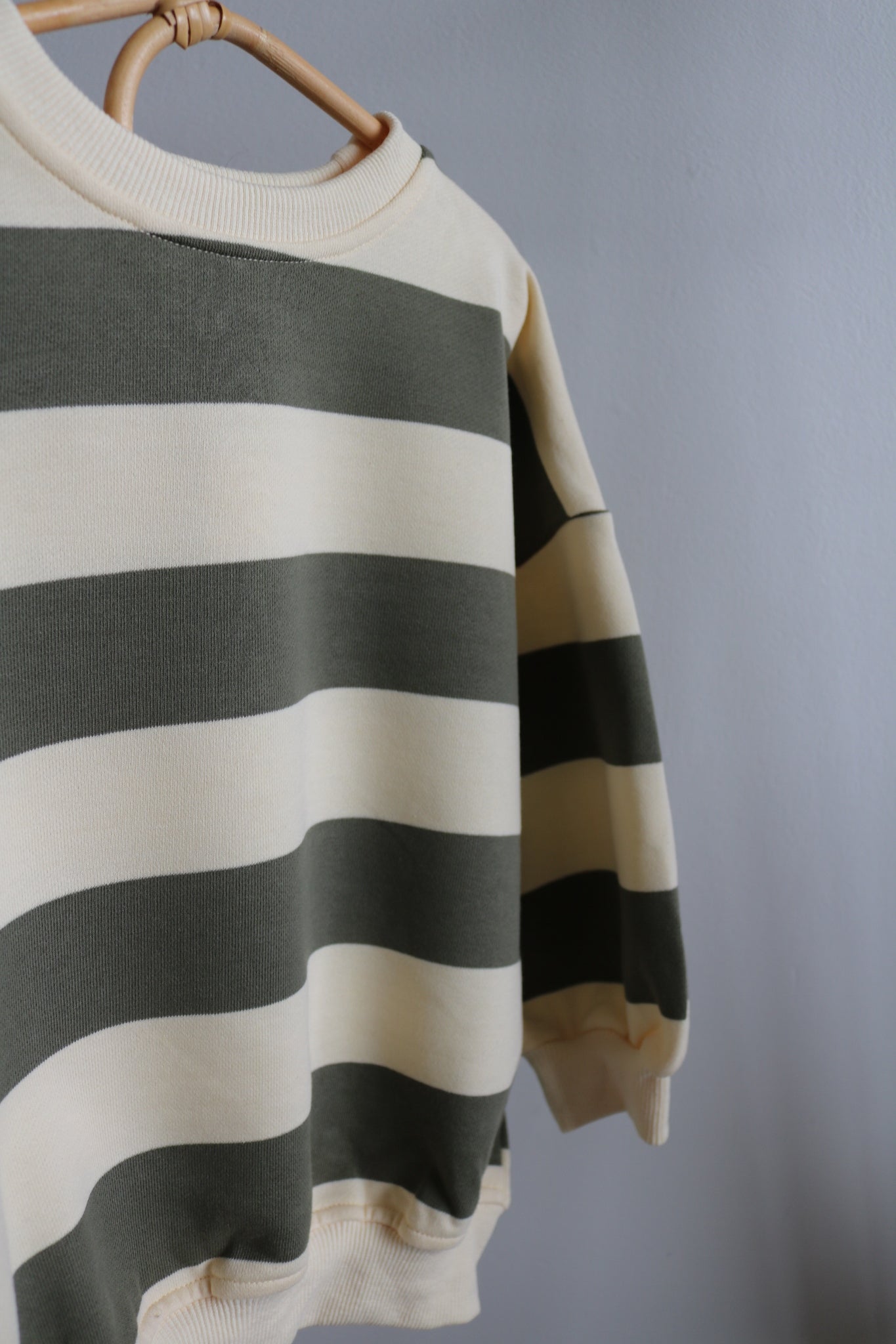 Khaki Green Cotton Striped Sweatshirt