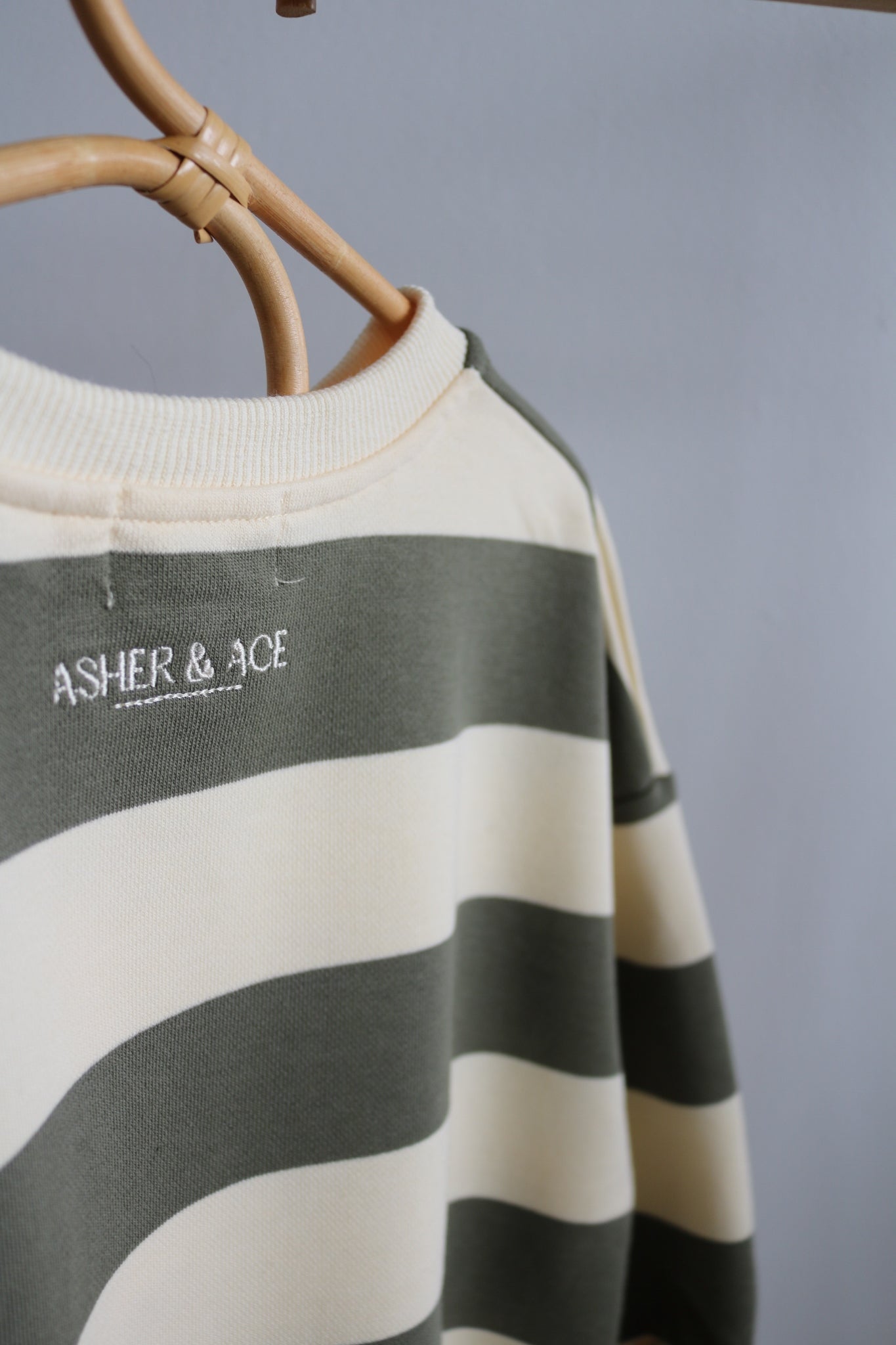 Khaki Green Cotton Striped Sweatshirt