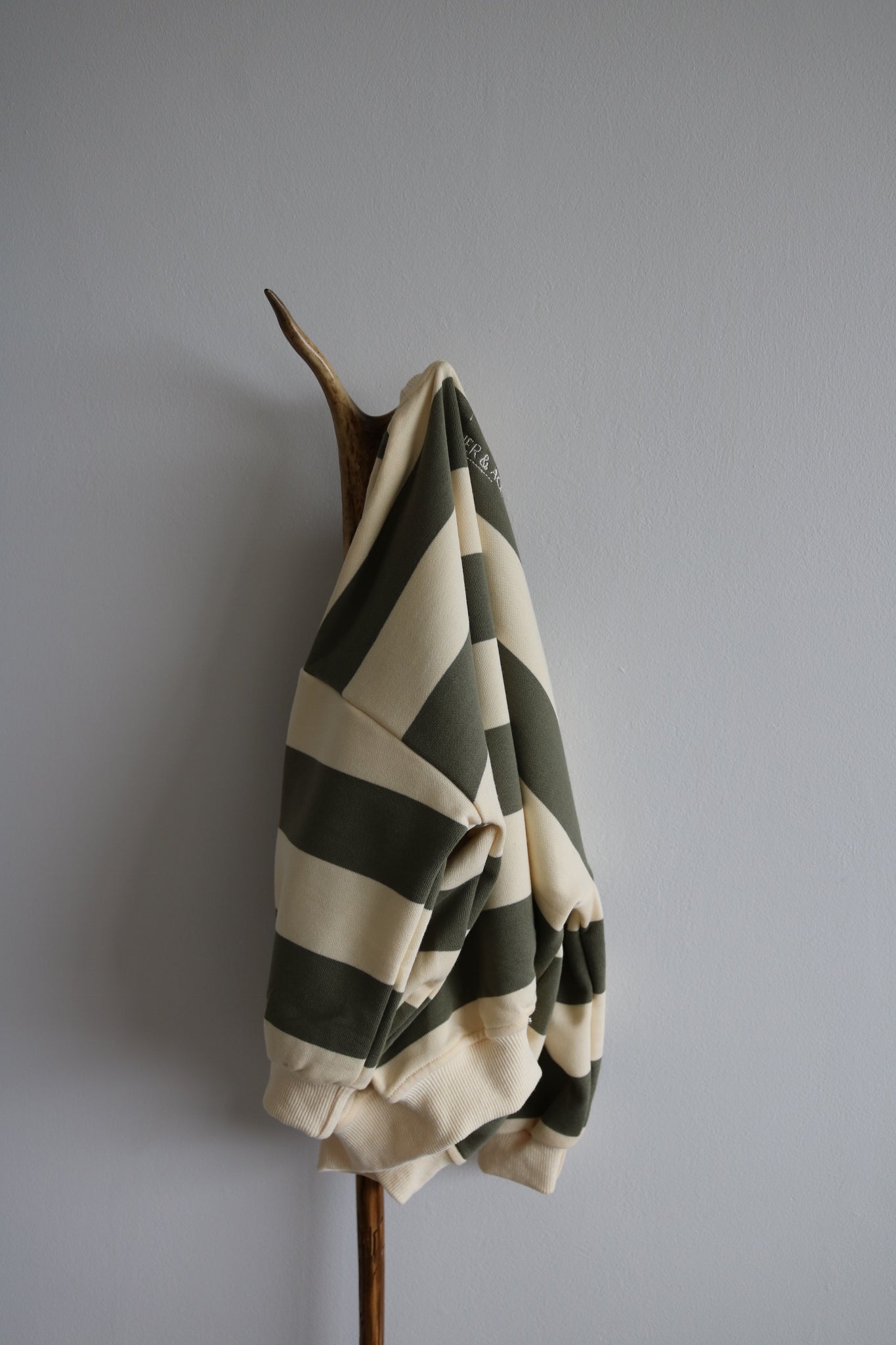 Khaki Green Cotton Striped Sweatshirt