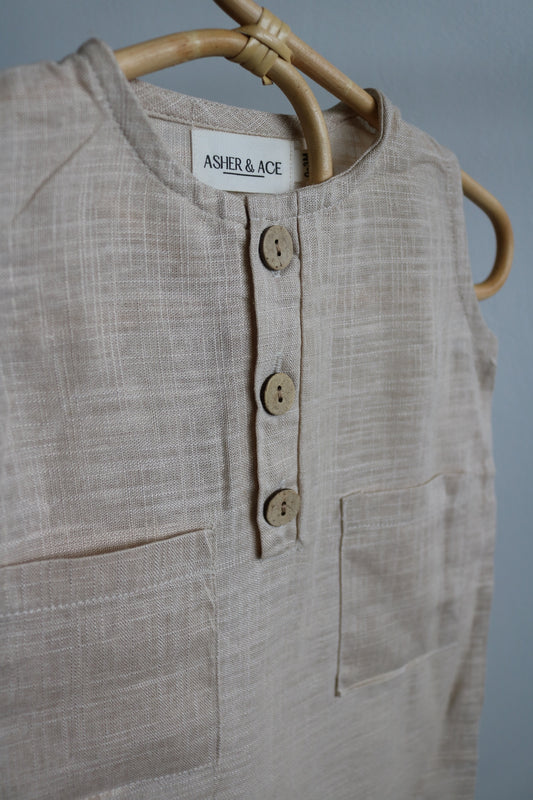 Sleeveless Linen Jumpsuit in Oatmeal